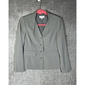 Tahari Arthur S Levine Striped 4 Button Blazer Womens Size 2 Gray Pink Stripes